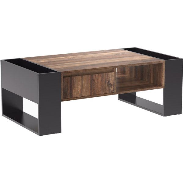 Couchtisch, Großzügiger Stauraum, Holzmaserung mit griffloser Schublade und doppelseitigem Stauraum, 106,4 x 60 x 40 cm, Schwarz/ Grau Aosom.de