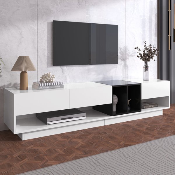 TV Schrank, moderner mit Schubladen, Hochglanz, stilvolle Aufbewahrung, Praktische Funktionalität, 190L x 40B x 42H cm, Schwarz/Weiß Aosom.de