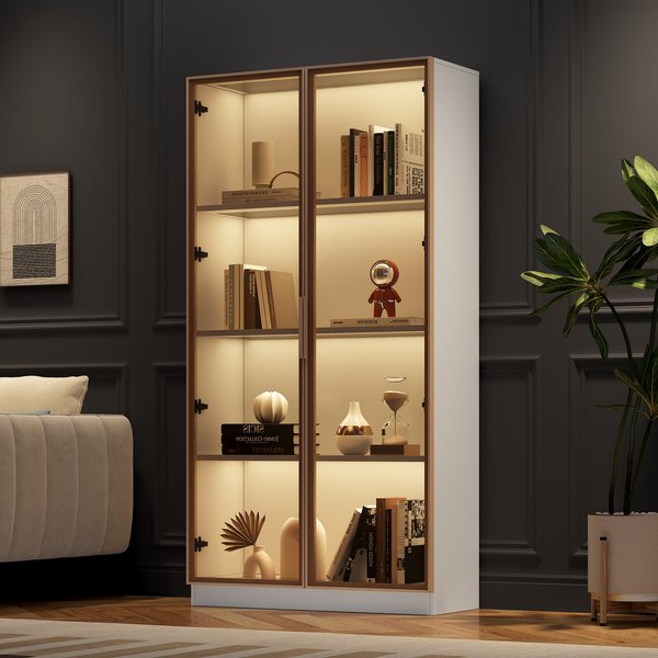 Glasvitrine, Weiße 80x40x160cm doppeltürige verstellbare Einlegeböden, 16-farbige LED-Beleuchtung Glasvitrine für Sammlerstücke Aosom.de