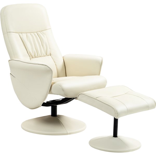 Swivel Recliner Chair with Footstool, HOMCOM PU Leather Armchair and Ottoman with High Back and Round Base for Living Room, Cream White | Aosom Ireland