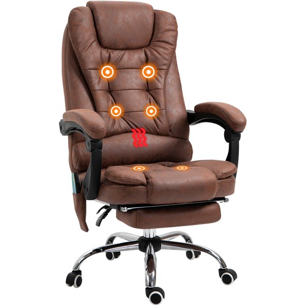 Vinsetto Heated Massage Office Chair, Reclining Executive Desk Chair with Footrest & Remote Control, Brown | Aosom Ireland