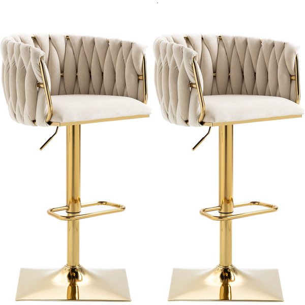 Barhocker höhenverstellbar drehbar 2 Stücke Art déco mit Lehne Fußstütze samt elfenbeinweiß stilvoll komfortabel für Bar Küche Aosom.de