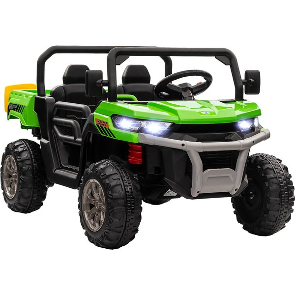 HOMCOM 12V Two-Seater Kids Electric Ride-On Car, with Electric Bucket, Remote Control - Green | Aosom Ireland