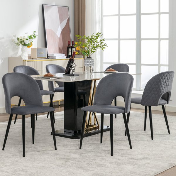 Ensemble De 6 RembourréS Chaises De Salle à Manger Hors De Velours Avec Diamanté Dossier Et Structure En MéTal, Gris-image