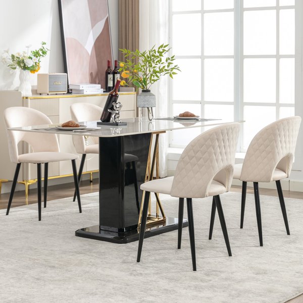 Ensemble De 4 RembourréS Chaises De Salle à Manger Hors De Velours Avec Diamanté Dossier Et Structure En MéTal, Beige-image