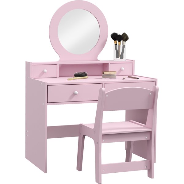 AIYAPLAY Kids Dressing Table Set Kids Make up Table with Stool and Mirror, Storage Drawers, Gift for Aged 3-8 | Aosom Ireland