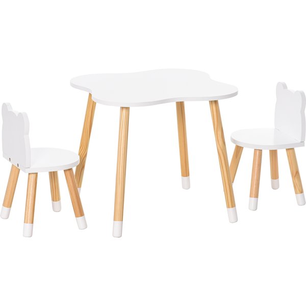HOMCOM 3 Piece Kids Table and Chair Set with 2 Bear-shaped Chairs, White | Aosom Ireland