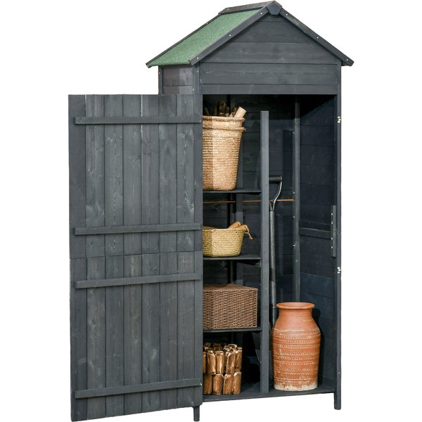 OutsunnyGarden Storage 4-Tier Wooden Garden Outdoor Shed 3 Shelves Utility Gardener Cabinet Lockable 2 Doors - Grey | Aosom Ireland
