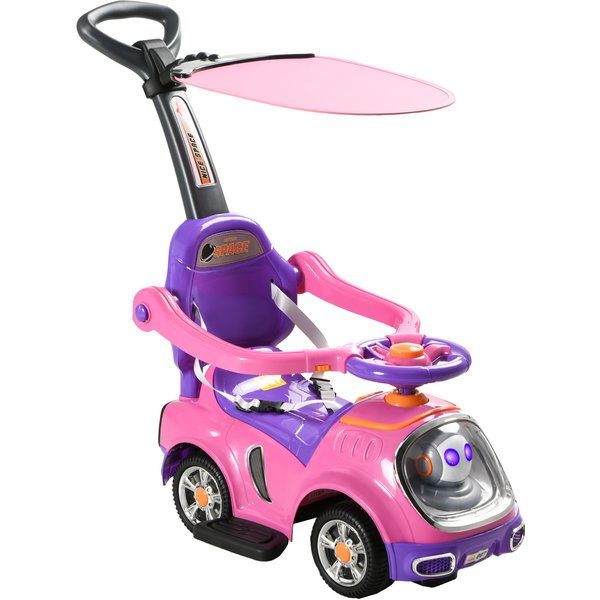AIYAPLAY 3 in 1 Ride on Push Car, Cartoon Robot Theme Foot to Floor Slider w/ Handle Light Music Horn, Storage - Pink | Aosom Ireland