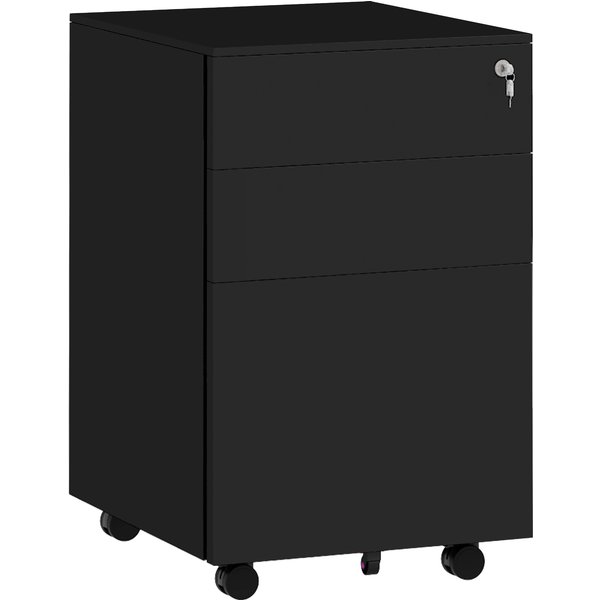 Vinsetto 3-Drawer Vertical Filing Cabinet w/ Lock & Pencil Tray, Steel Mobile File Cabinet w/ Adjustable Hanging Bar for A4, Legal Size | Aosom Ireland