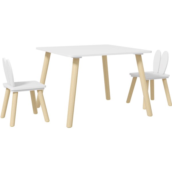 AIYAPLAY 3 Pcs Toddler Table and Chair Set, Kids Desk and 2 Chairs Set w/ Bunny Ear Backrest, for Nursery, Playroom | Aosom Ireland