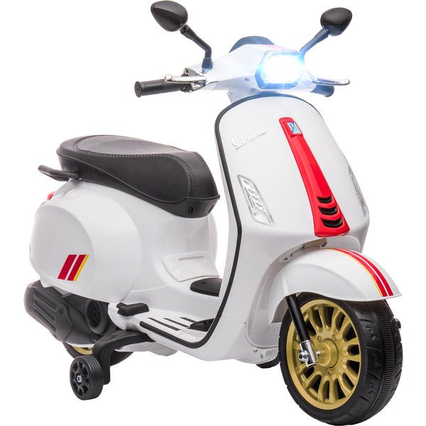 AIYAPLAY 12V Vespa Licensed Kids Electric Motorbike w/ Music, Headlights, FM Radio, for 3-6 Years - White | Aosom Ireland
