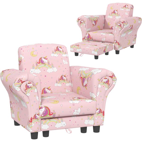 AIYAPLAY 2 Piece Kids Sofa Set with Unicorn Design, Wooden Frame, for 1.5-3 Years Old, Pink | Aosom Ireland