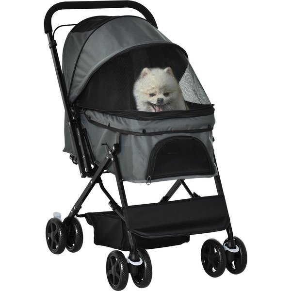 PawHut Hundebuggy Hundewagen für kleine Hunde & Katzen, Haustierwagen Pet Stroller, Oxford Dunkelgrau, 76,5 x 52 x 95 cm Aosom.de