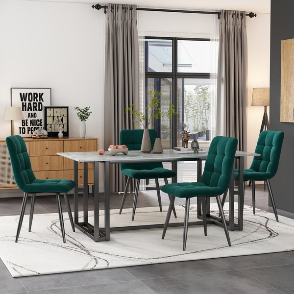 Ensemble De 4 Chaises De Salle à Manger Moderne, Chaise De Cuisine, RembourréEs Avec Dossier, Structure En MéTal, Vert Aosom France-image