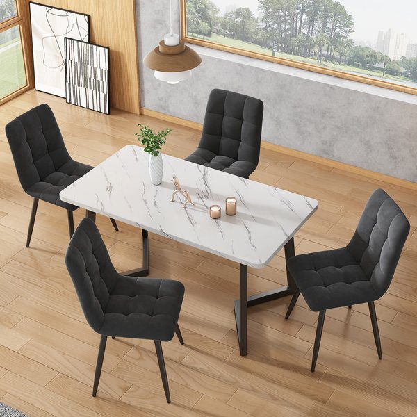 Ensemble De 4 Chaises Salle à Manger Moderne, Chaise De Cuisine, RembourréEs En Velours Avec Dossier, Structure En MéTal, Gris Aosom France-image