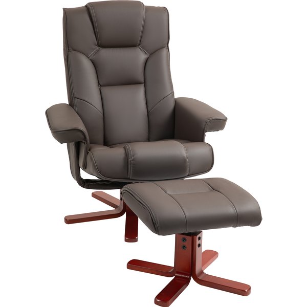 HOMCOM Faux Leather Manual Recliner and Footstool Set - Brown | Aosom Ireland