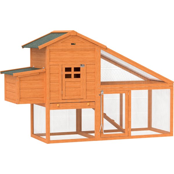 PawHut Wooden Chicken Coop with Run, Nesting Box, Slide-out Tray, Ramp, Perches, Asphalt Roof, 179 x 67 x 115cm | Aosom Ireland