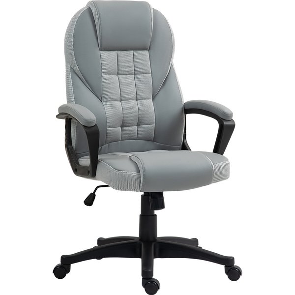HOMCOM Faux Leather Office Chair with Adjustable Height and Tilt Function, Swivel Executive Chair with High Back and Armrests, Grey | Aosom Ireland