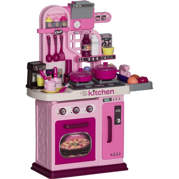 AIYAPLAY Kids Kitchen with 33 Piece Accessories, Lights, Sounds, Storage, for Children 3-6 Years, Pink | Aosom Ireland