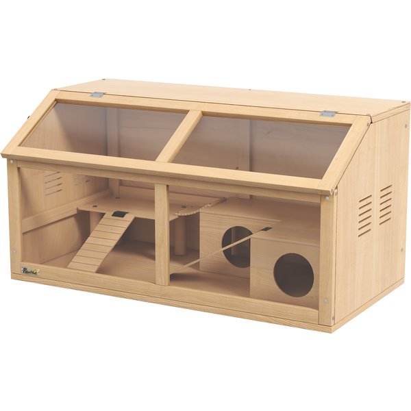 PawHut Kleintierkäfig aus Holz, Kleintierstall mit Hängebrücke, Leitern, Hütte, 84 x 45 x 44 cm Nagerkäfig mit Oberer Tür, für Zwerghamster, Natur Aosom