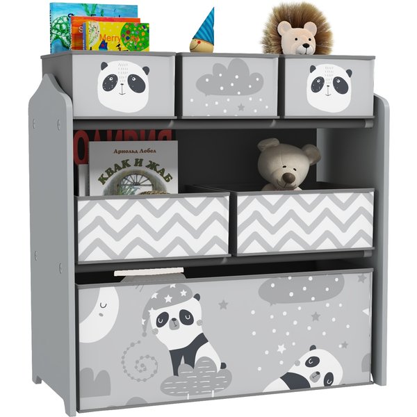 ZONEKIZ Kids Storage Unit, Toy Storage Organiser, with Six Fabric Bins, for Bedrooms, Playrooms, Nurseries - Grey | Aosom Ireland