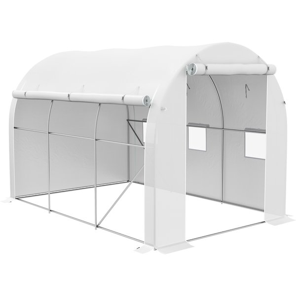 Outsunny 296 x 196cm Steel Frame Polytunnel Greenhouse - White | Aosom Ireland