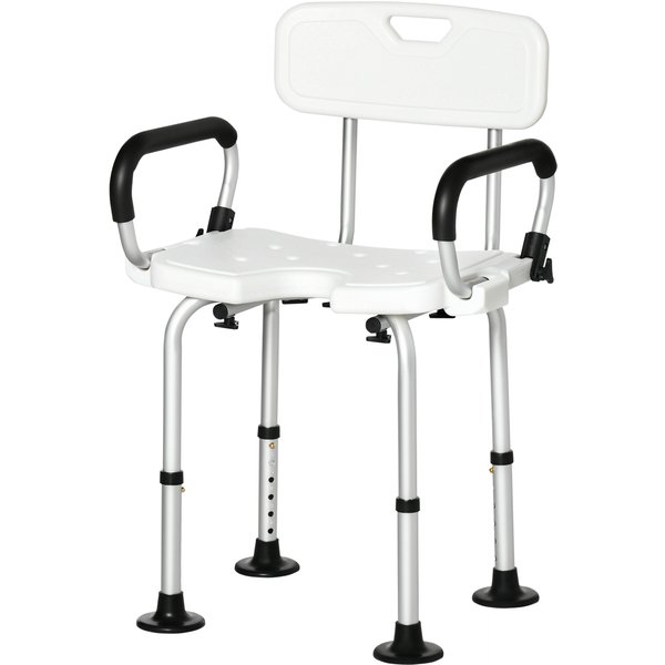 HOMCOM Shower Chair for the Elderly and Disabled, Height Adjustable Shower Stool with Back and Flipped Padded Arms, Suction Foot Pads, White | Aosom Ireland