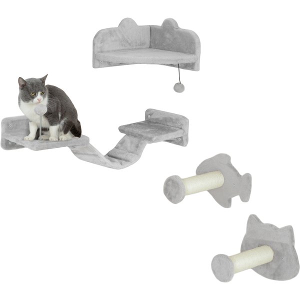 PawHut 4PCs Cat Wall Shelves with Steps, Ladder, Jumping Platforms, Light Grey | Aosom Ireland