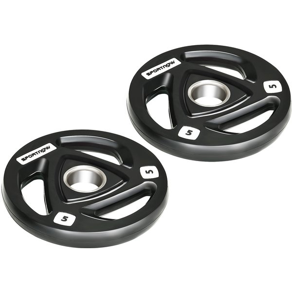 SPORTNOW Olympic Weight Plates: 2 x 5kg Tri-Grip Rubber Coated Plates with 5cm Holes, for Gym, Home & Strength Training | Aosom Ireland