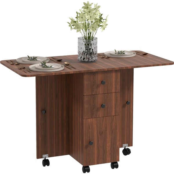 HOMCOM Multi-Storage Six-Person Drop Leaf Dining Table - Distressed Brown | Aosom Ireland