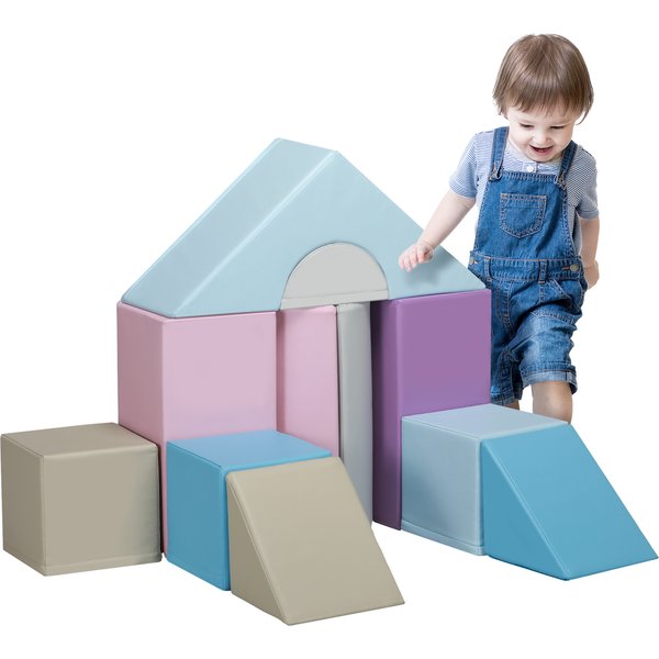HOMCOM 11 Piece Soft Play Equipment for Toddlers, Soft Play Set Kids Foam Blocks Toys for Climb and Crawl, Blue | Aosom Ireland
