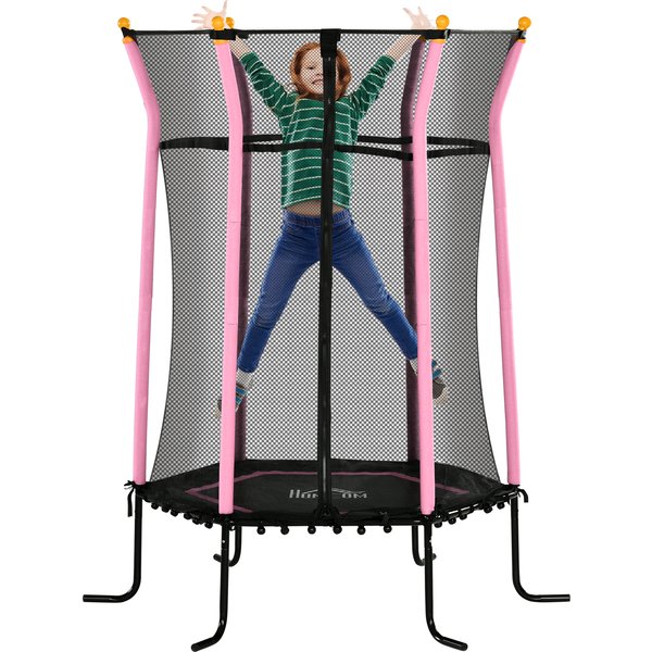 HOMCOM Kids Trampoline Mini Bouncer with Enclosure Safety Net For Ages 3-10 Years - Pink | Aosom Ireland