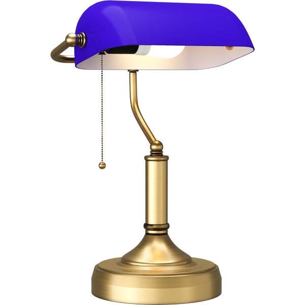 HOMCOM Banker's Desk Lamp with Antique Bronze Tone Base, Table Lamp with Blue Glass Shade for Home Office, Blue | Aosom Ireland