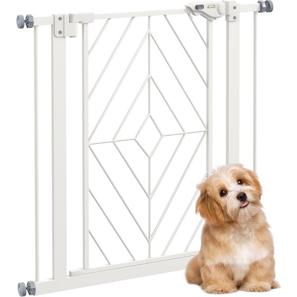 PawHut Pressure Fit Stair Gate, Dog Gate, with Auto Closing Door, Double Locking, Easy Installation, Openings 74-80cm - White | Aosom Ireland
