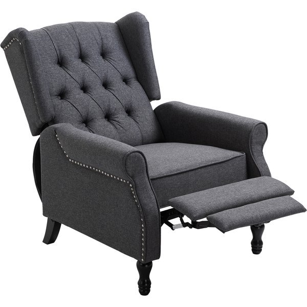 HOMCOM Recliner Armchair for Living Room, Reclining Chair, Wingback Chair with Button Tufted Back and Footrest, Dark Grey | Aosom Ireland