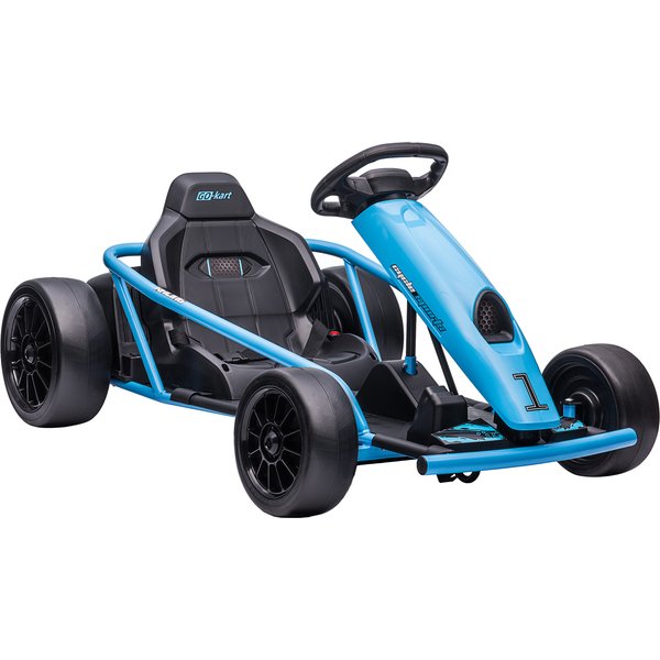 HOMCOM 24V Drift Go Kart for Kids with Drift Mode, 2 Speeds, Steering Wheel, Rechargeable Batteries, Blue Aosom UK