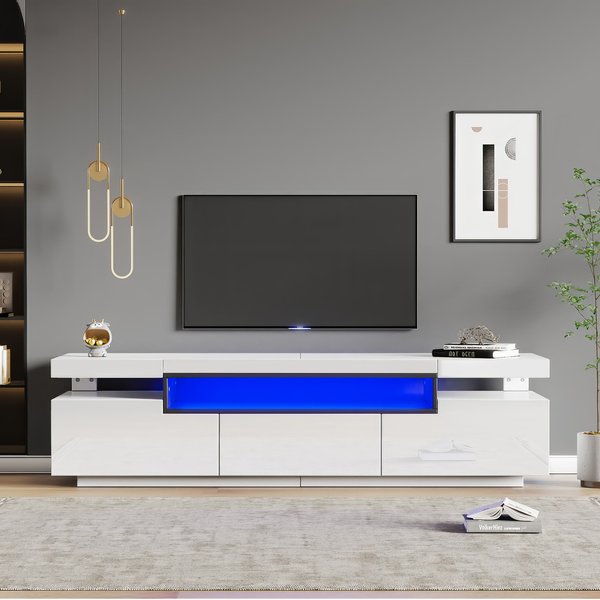 ÉLéGant Meuble TV En Laqué Brillant Avec éClairage LED 16 Couleurs,Blanc-image