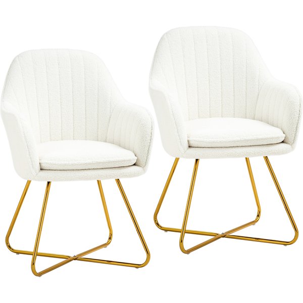 HOMCOM Modern Accent Chair Set of 2, Cashmere Tufted Armchair with Padded Seat, Occasional Bedroom Chair with Cross Steel Legs for Living Room, Cream White | Aosom Ireland