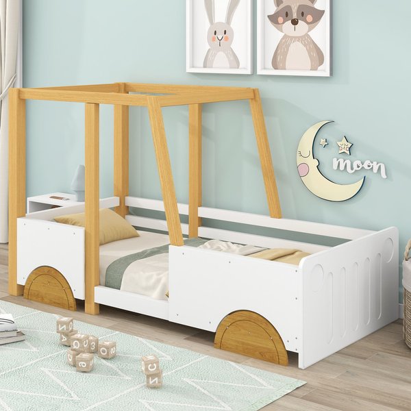 Lit Cabane, Lit Voiture Pour Enfants, Sans Matelas, 90X200 Cm, Blanc Aosom France-image