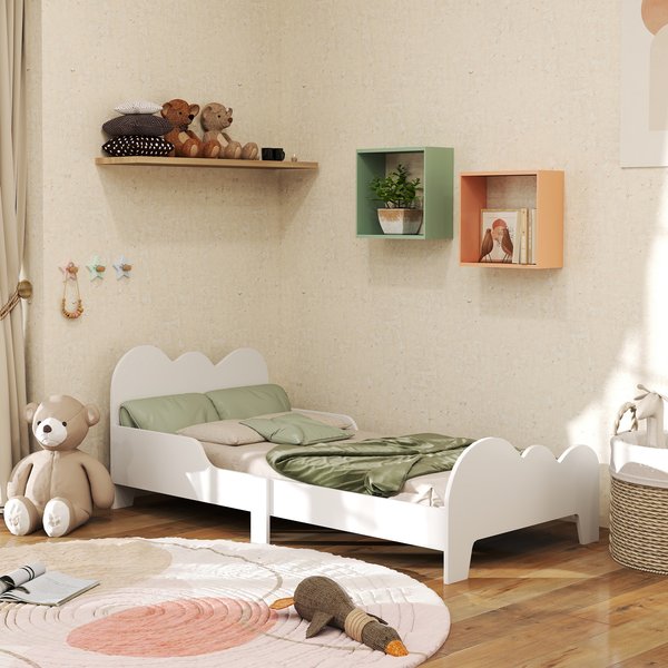 AIYAPLAY Cloud-Themed Toddler Bed Frame with Safety Rails, 143.5 x 74.5 x 56cm | Aosom Ireland