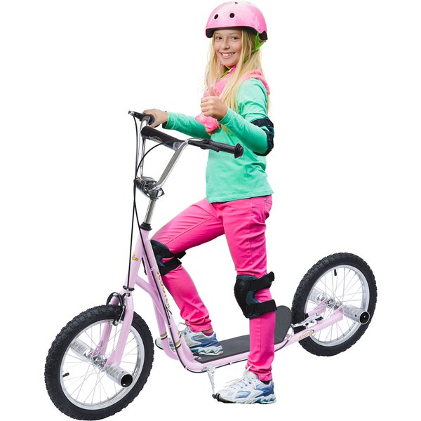 HOMCOM Kinderroller 16 Zoll Scooter mit Luftreifen, höhenverstellbarer Tretroller in Rosa für Kinder ab 5 Jahren, stabil & sicher Aosom.de