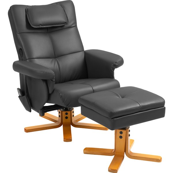 HOMCOM Faux Leather Massage Recliner Chair, with Storage Ottoman - Black | Aosom Ireland