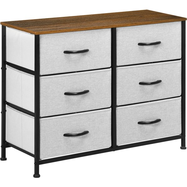 HOMCOM Bedroom Chest of Drawers, Industrial Dresser with 6 Fabric Bins, Steel Frame & Wooden Top, Grey | Aosom Ireland