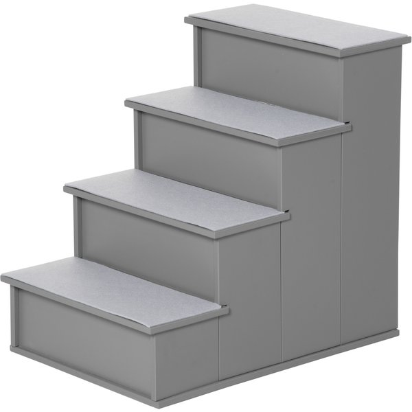 PawHut Cushioned Pet Stairs, 4 Step Wooden Ramp for Dogs, Cats, Non-Slip Carpet, Grey, 40 x 59 x 54.2 cm | Aosom Ireland
