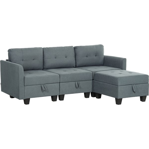 HOMCOM 'L' Shape Modular Sofa, with Storage - Dark Grey | Aosom Ireland