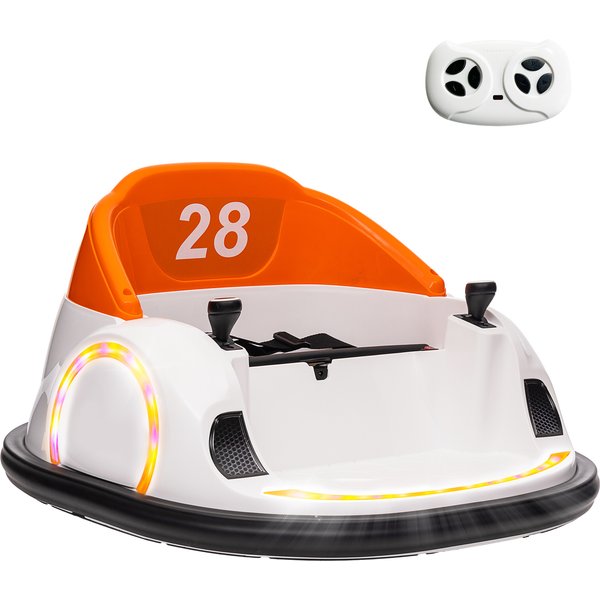 AIYAPLAY 360° Rotation Kids Bumper Car, 12V Waltzer Car with Remote Control, Dual Joysticks, Music Lights - Orange | Aosom Ireland