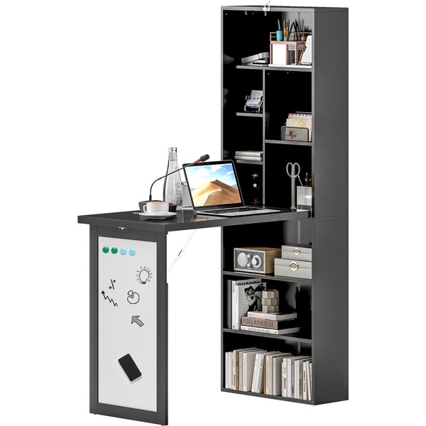 HOMCOM Three-Part Work Desk, with Storage and Chalkboard - Black | Aosom Ireland