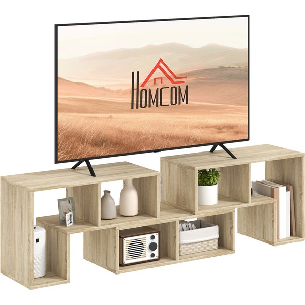 HOMCOM TV Stand for TVs up to 75 Inches, Free Combination TV Unit with Storage Shelves, Extendable Entertainment Centre for Living Room, Grey Oak Wood Grain | Aosom Ireland