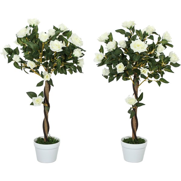 Outsunny Set of Two Faux Rose Trees - White | Aosom Ireland